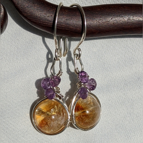 Vibrant Amethyst And Citrine Earrings Handmade In Sterling Silver - Picture 4 of 15